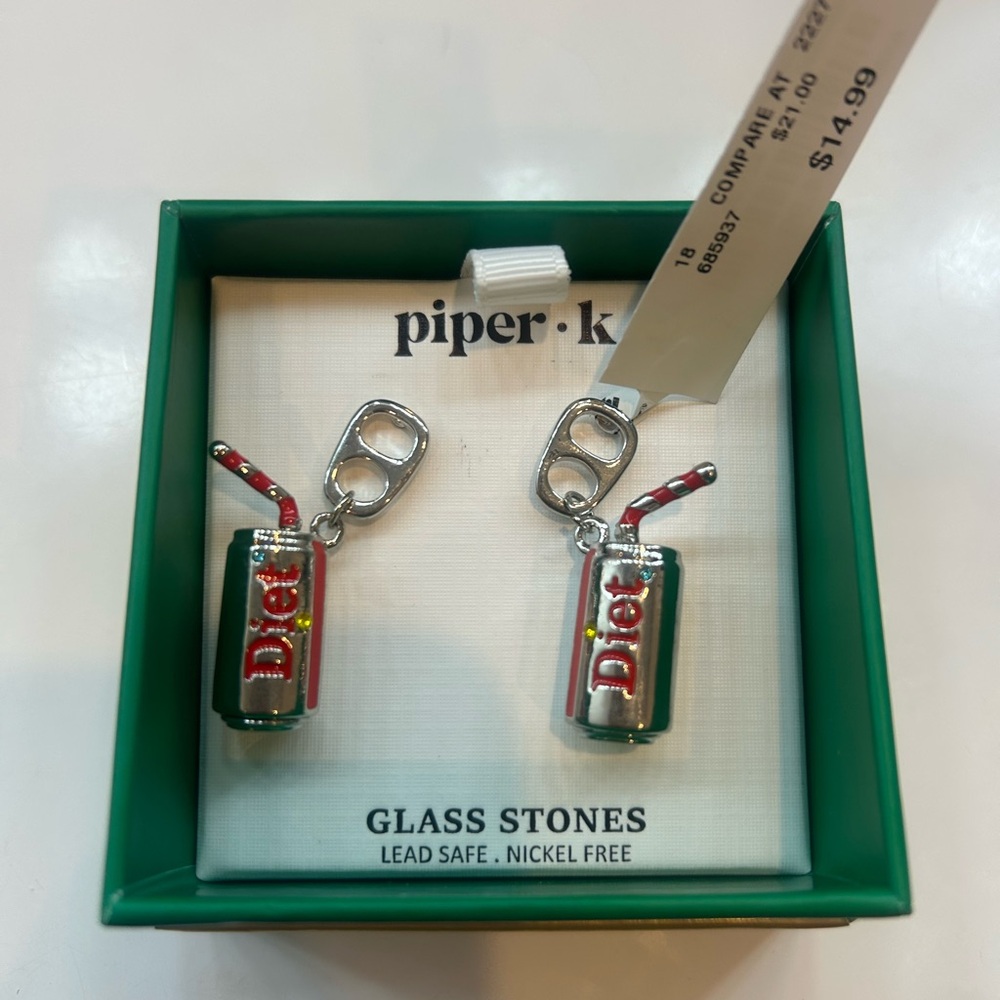 Piper K Silver and Red Soda Can Earrings